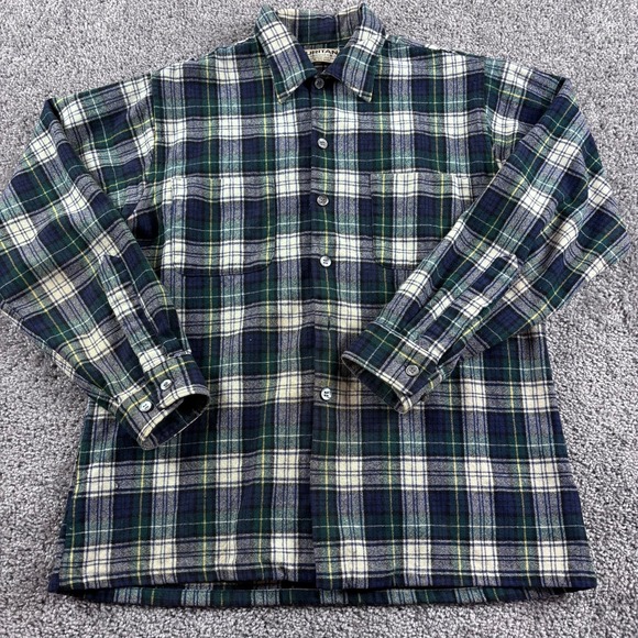 Vintage Puritan Wool Plaid Flannel Button Shirt Medium Green AquaWool - Picture 1 of 6